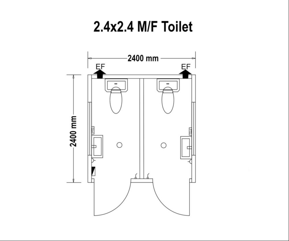 2.4x2.4 m/f toilet